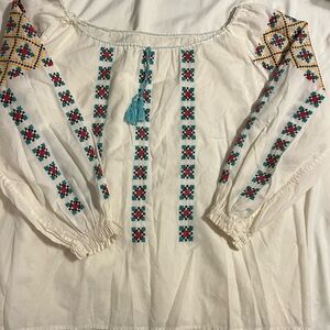 POL Boutique new never worn Embroidered Cream Blouse with Multicolor Accents